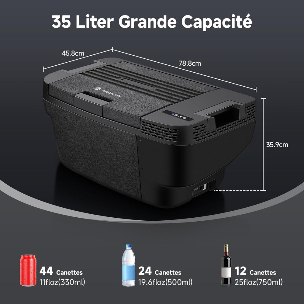 AAOBOSI 46 L Glaciere a Compression, Glaciere Electrique Double Zone, 12 V/24 V et 100-240 V Frigo Camping, -20 ℃ à 20 ℃, pour Voiture, Camion, Bateau, Camping-Car