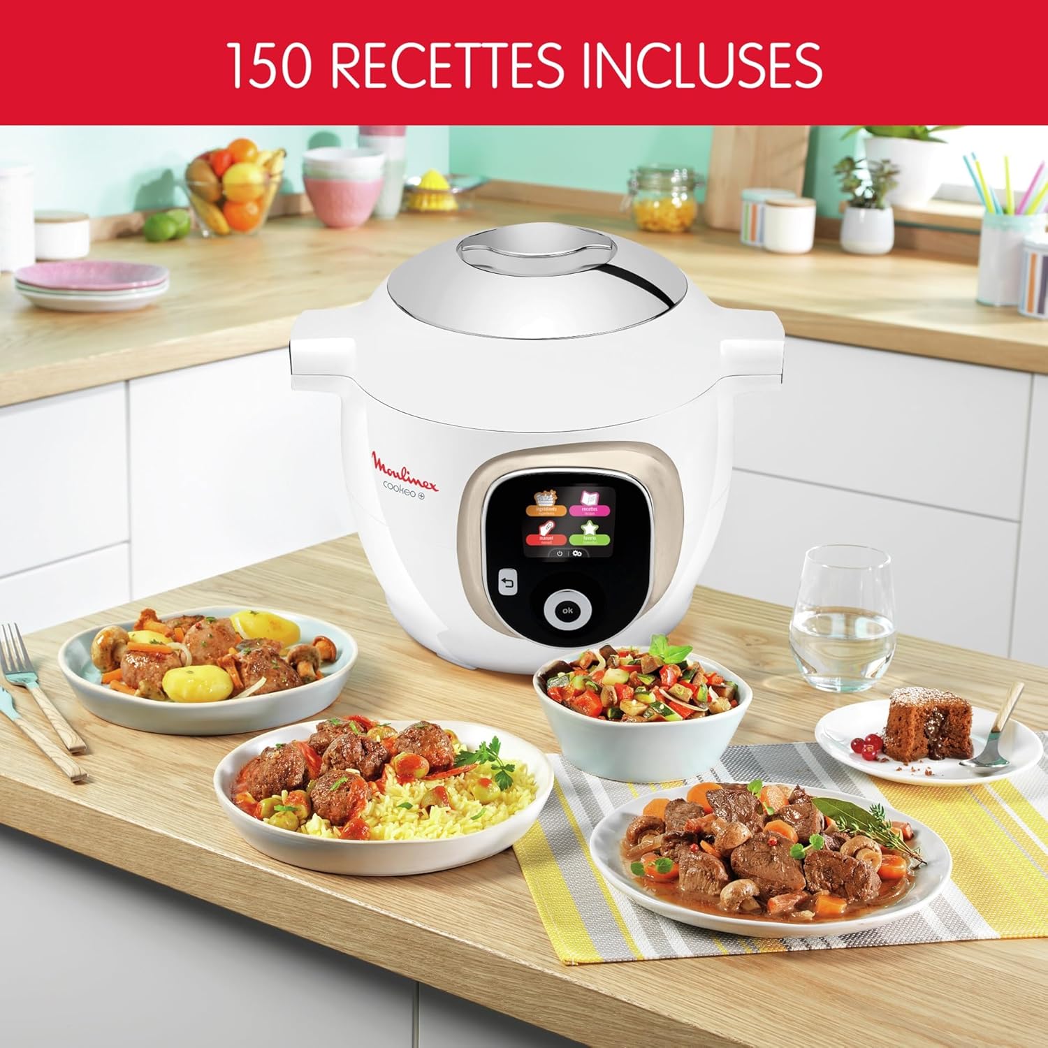 Moulinex Cookeo Mini Smart High Pressure Multicooker, 3L, 2 People, 150 Built-in Recipes, Unattended Cooking, Step-by-Step Guide, Compact, Moulinex App CE880410