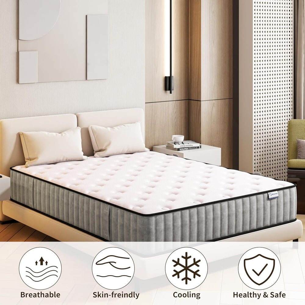 Matoresu Matelas 140x200 Hauteur 25cm, Matelas Hybride à Ressorts Ensachés Indépendant en Mousse à Mémoire de Forme, Tissu Doux pour La Peau&Soutien Confortable, Matelas 2 Personnes Moyenne Ferme