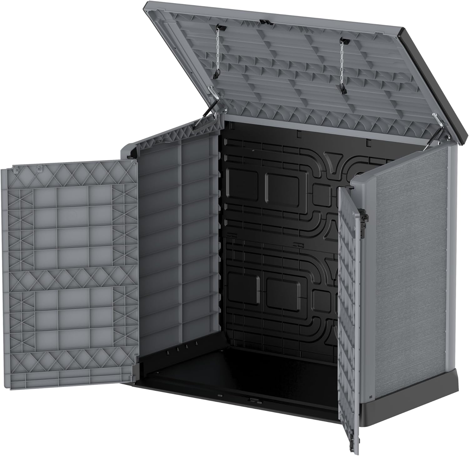 Duramax StoreAway 1200L Plastic Garden Shed/ Flat Lid, Outdoor Storage Shed, Wheelie Bin Hideaways, Wheelie bin box, Durable Construction, Ideal for Bikes, BBQs & 2x 240L Bins, 145x85x125 cm, Brown