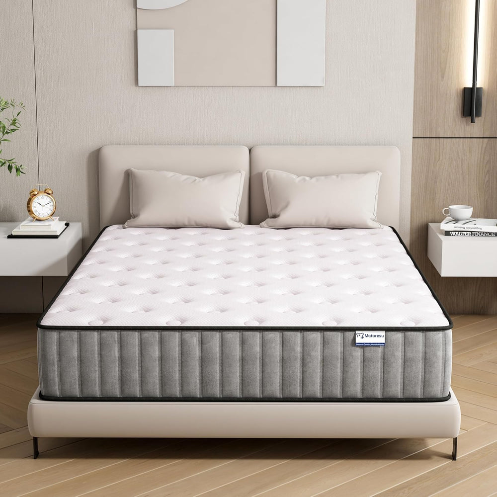Matoresu Matelas 140x200 Hauteur 25cm, Matelas Hybride à Ressorts Ensachés Indépendant en Mousse à Mémoire de Forme, Tissu Doux pour La Peau&Soutien Confortable, Matelas 2 Personnes Moyenne Ferme
