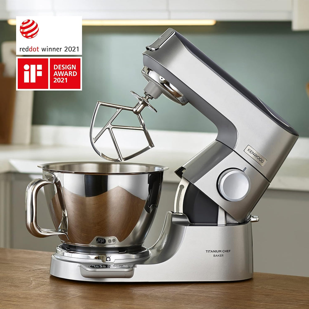 Kenwood Titanium Chef Baker KVC65.001WH, Pastry Robot with Integrated Scales, Including 3-Piece Pastry Set, Spatula & Splash Protection, 1200 W, White