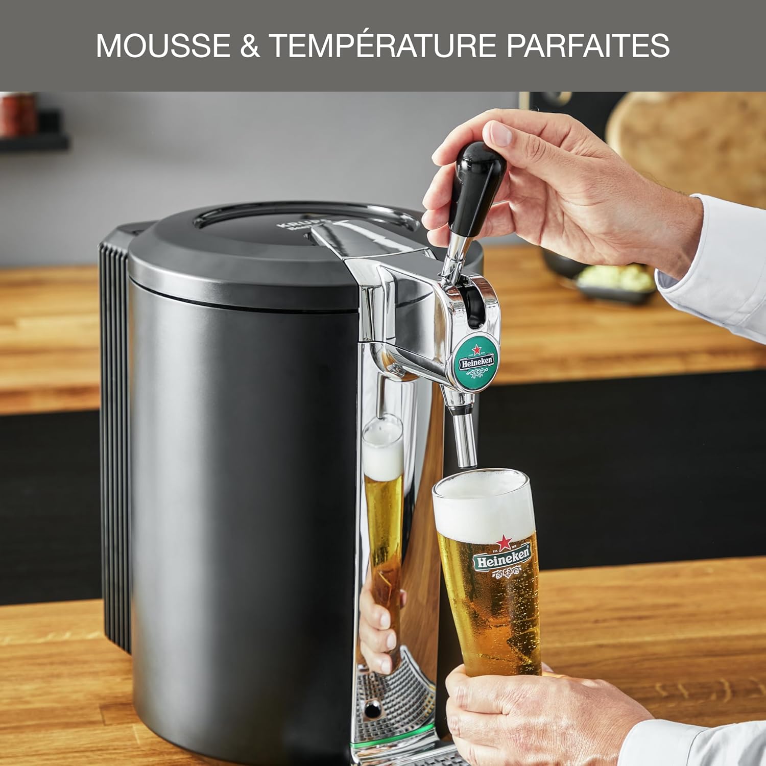 Krups Beertender Machine bière pression, Fûts de 5 L, Marques du groupe Heineken, Témoin lumineux, Température et mousse parfaites, Bière fraîche, Installation facile, Compact noire VB450E10