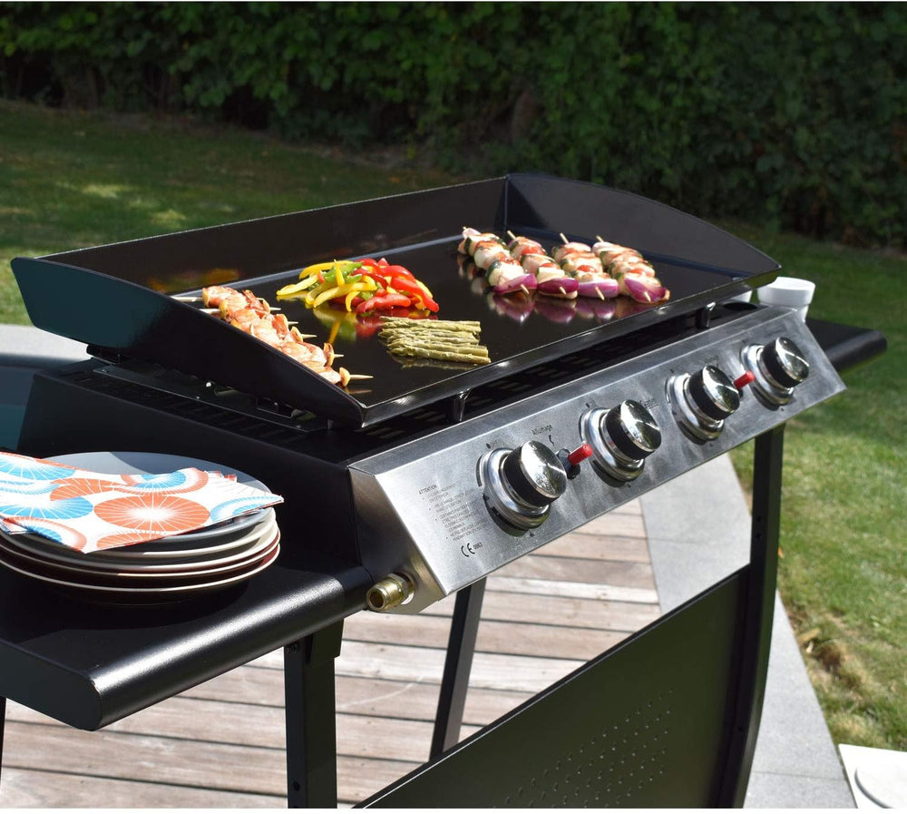 Happy Garden Plancha au gaz Valencia - 4 brûleurs 10kW + Chariot