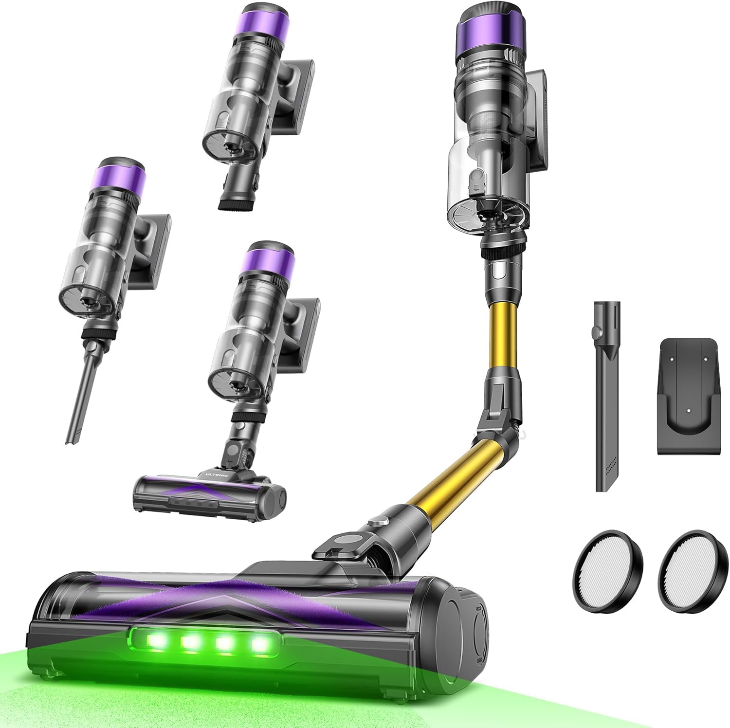 Ultenic U20 Aspirateur Balai sans Fil, 55kPa/60min Aspirateur sans Fil, Technologie GreenEye, Tube Pliable, Brosse de Sol TangleTame, Puissant pour Poils Animaux, Sol Dur et Voiture