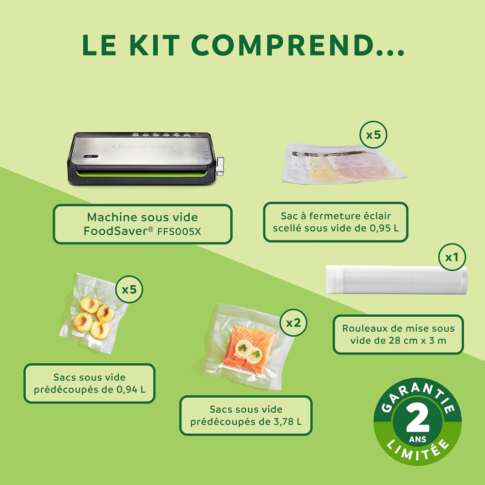 FoodSaver FFS005X Machine sous Vide avec Compartiment de Rangement pour Rouleau et Cutter, Fonction Pulse pour Aliments Fragiles, Inclus Accessoires et Sacs de Mise sous Vide Assortis