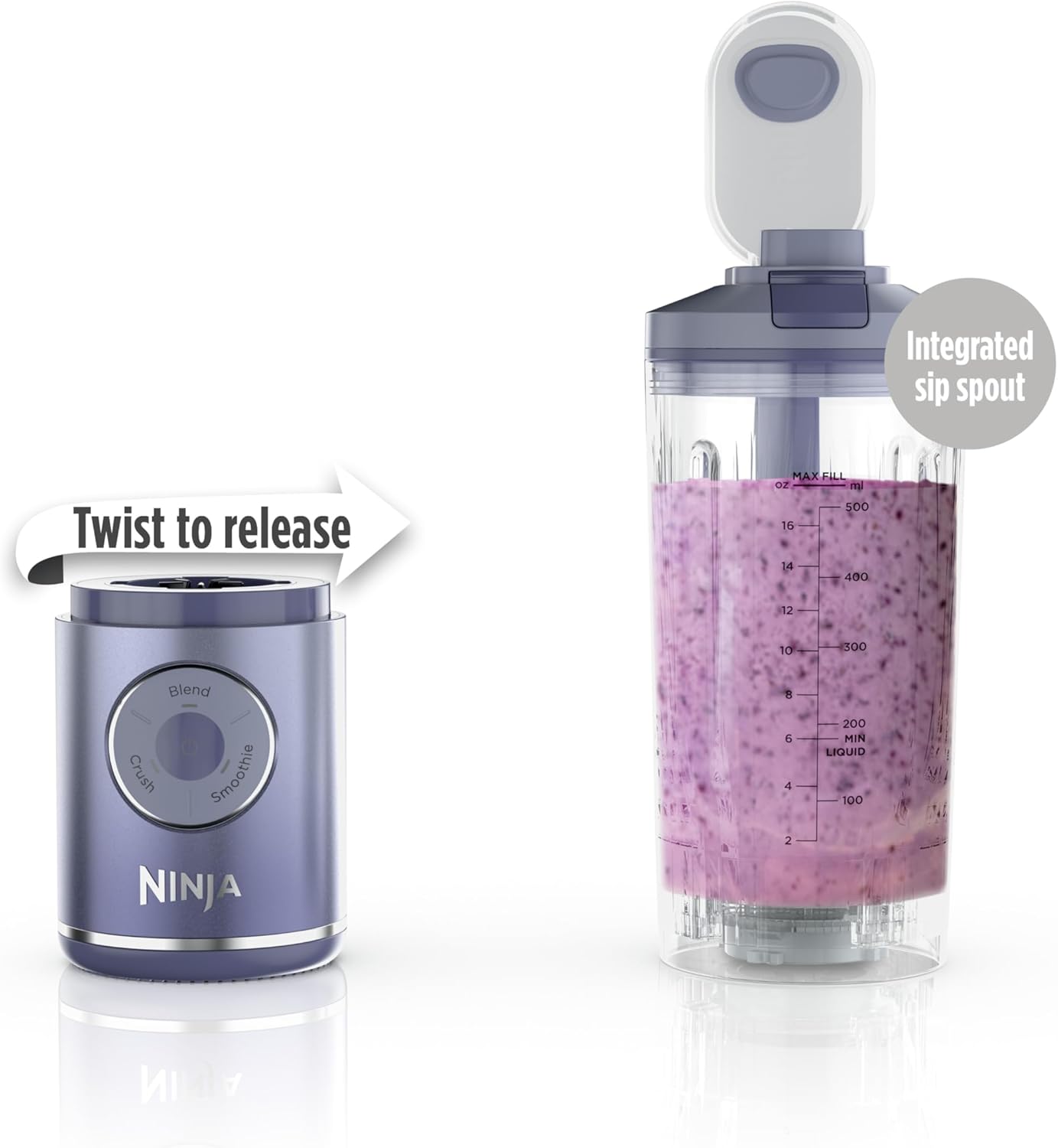 Ninja Blast Max, Portable Blender + Twist & Go, Personal Smoothie, Blend, Ice Crush, 3 Programs, Cordless, 22 oz removable Vessel, Dishwasher Safe, Leakproof, Navy, BC251NV