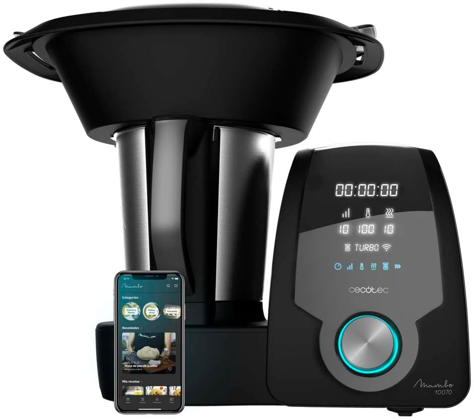 Cecotec Robot de Cuisine Mambo Black. 23 Fonctions, 10 Niveaux de Température, 1700W, 2,5 kg de Pâte, Cruche de 3,3L, 10 Vitesses, Minuterie, Température Réglable de 37 °C à 120 °C