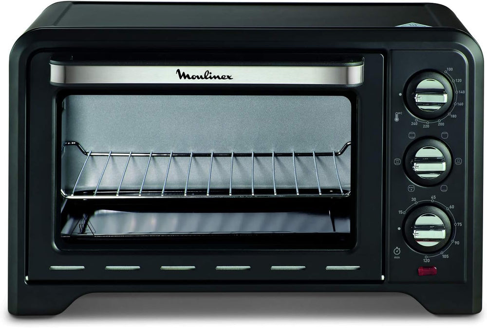 Moulinex Oven, 33 L, Rotating heat, Advanced convection, 6 cooking modes, Thermostat adjustable up to 240°C, Timer 120 min, Reversible grill, Silicone oven mitts, Optimo Black OX464811