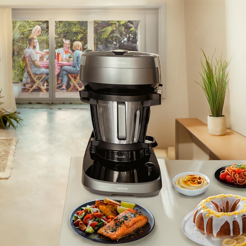 Cecotec Robot de Cuisine Mambo Black. 23 Fonctions, 10 Niveaux de Température, 1700W, 2,5 kg de Pâte, Cruche de 3,3L, 10 Vitesses, Minuterie, Température Réglable de 37 °C à 120 °C