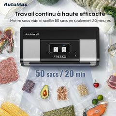FRESKO Automatic Vacuum Sealer Machine, 140 Watts, Hands-Free Vacuum Machine, Dry/Wet Detection, 2 Roll Bag, Built-in Cutter and Bag Storage (AutoMax V8)