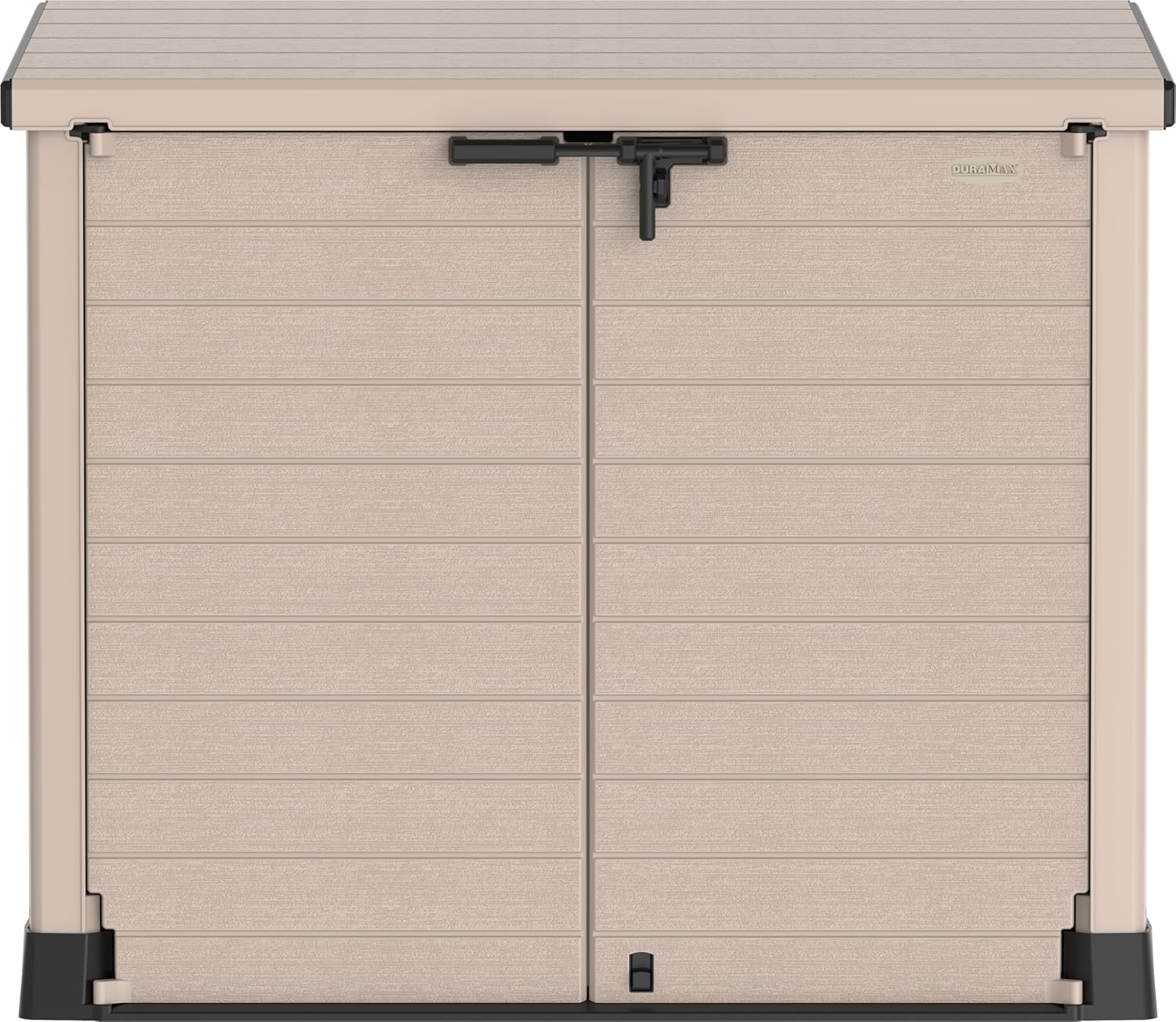 Duramax StoreAway 1200L Plastic Garden Shed/ Flat Lid, Outdoor Storage Shed, Wheelie Bin Hideaways, Wheelie bin box, Durable Construction, Ideal for Bikes, BBQs & 2x 240L Bins, 145x85x125 cm, Brown