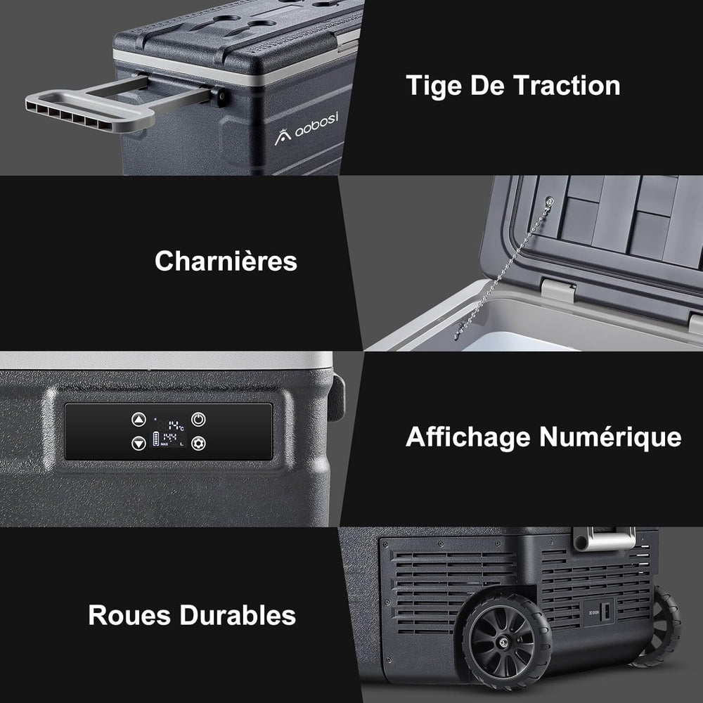 AAOBOSI 45L Glacière à Compresseur, Glaciere Électrique -20℃ à 20℃, Frigo Camion APP&Bouton Contrôle, 12/24V DC et 100-240V AC Glaciere Camping Pour Voiture, Camion, Bateau et Prise De Courant
