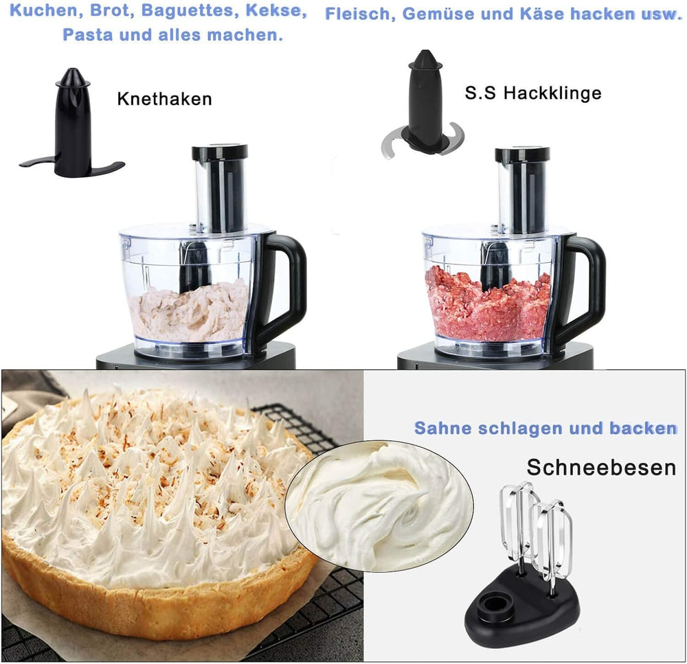 TopStrong Multifunctional Food Processor, 1100 W Multifunctional Food Processor, 11 in 1 Food Processor Included Chopper, Kneader Hook, Blender, Citrus Press and Coffee Grinder, 3.2L Bowl and 1.5L