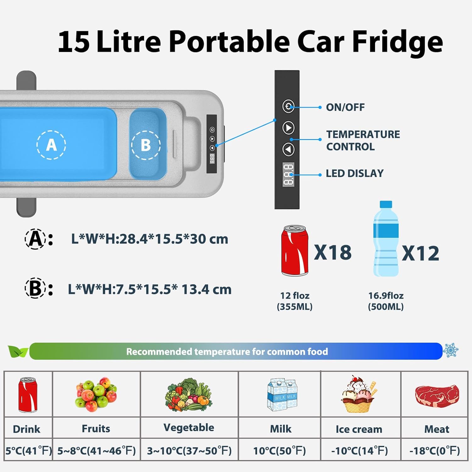 Alpicool LGMP8 8L Glaciere Portable Réfrigérateur Voiture Camping Congélateur 12/24V Mini Frigo pour Maison, Bureau ou Pique-Nique en Plein Air/ -20 à 20℃(Batterie Non Incluse)