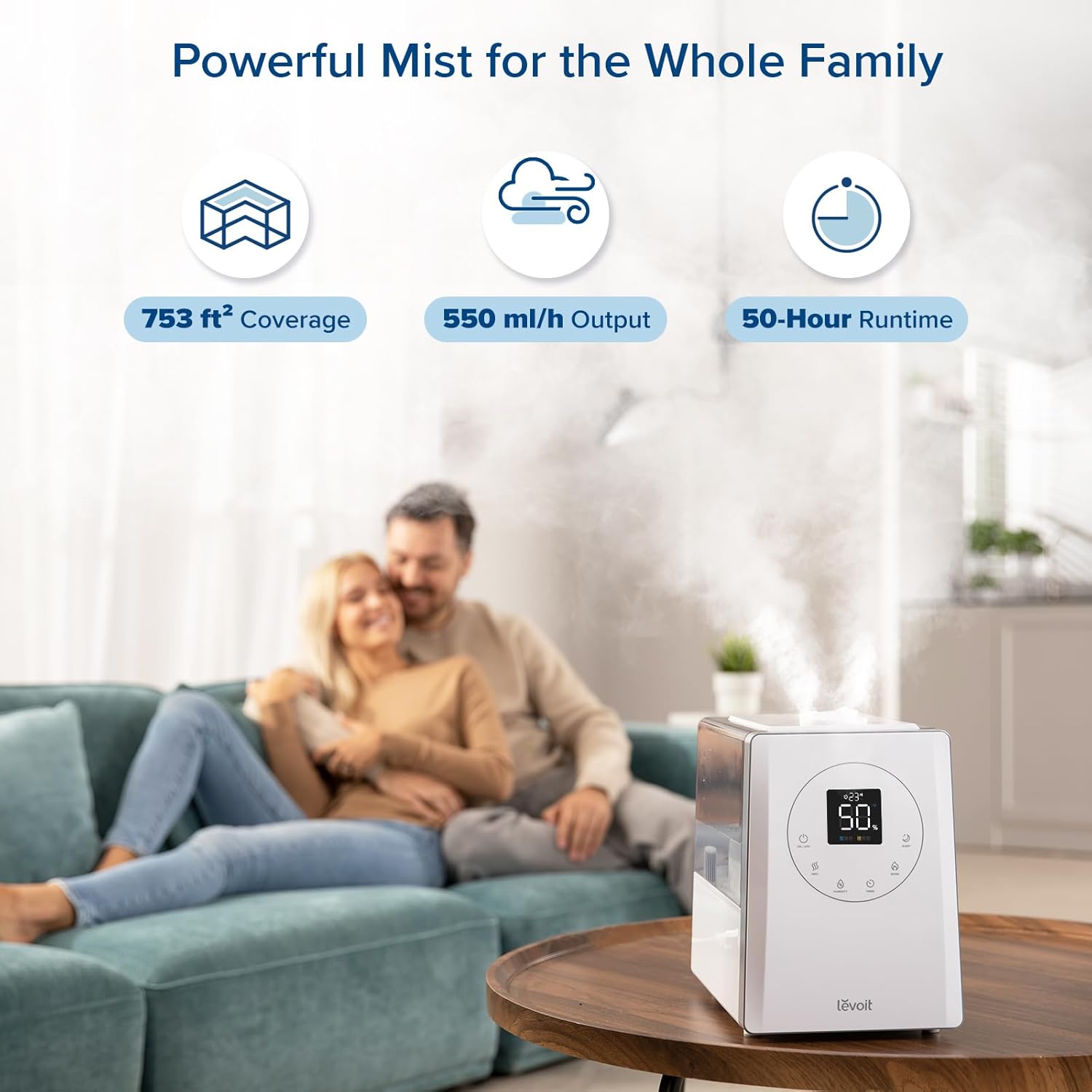 LEVOIT OasisMist 1000S (10L) Smart Humidifier for Home Large Room Bedroom, Last 100 Hours Suitable for Indoor Plant, Cover up to 600ft², Easy Top Fill, Remoter & Voice Control, Auto Mode, Quiet, White