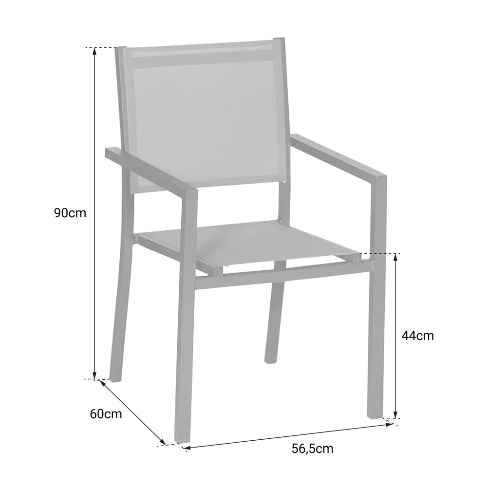 Lot de 8 chaises en aluminium anthracite - textilène gris Happy Garden