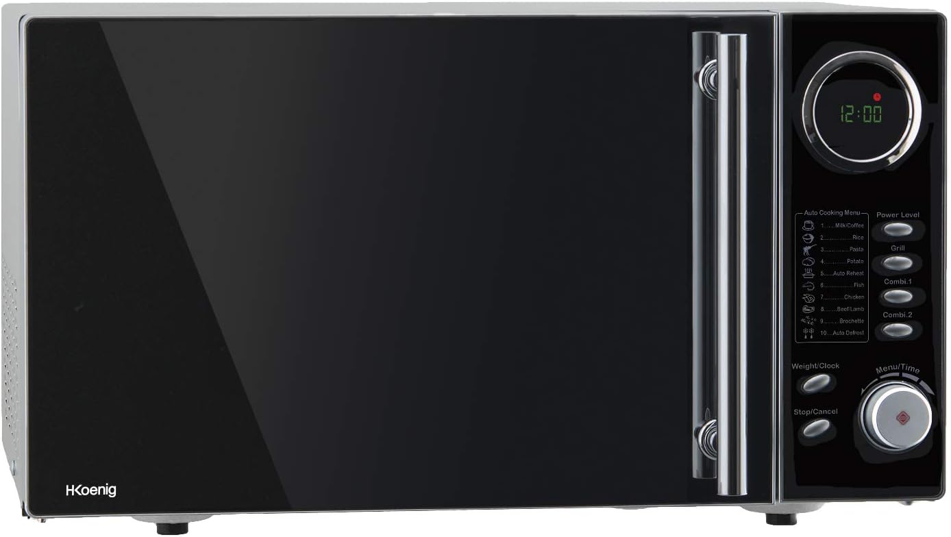 H.Koenig Four à Micro-ondes Compact Digital 20L VIO2, 700W, Plateau tournant 24,5cm, Multifonction Programmable 6 niveaux de chauffe, Décongélation et Express, Minuterie 60min, Effet mirroir noir