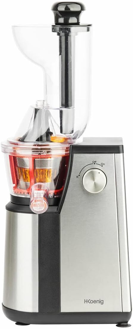 H.Koenig GSX12 Vertical Juice Extractor Stainless Steel Black, Fruit and Vegetable Juice, BPA Free, 82 mm Wide Mouth, Soft Pressure, 1 Litre, 400 W