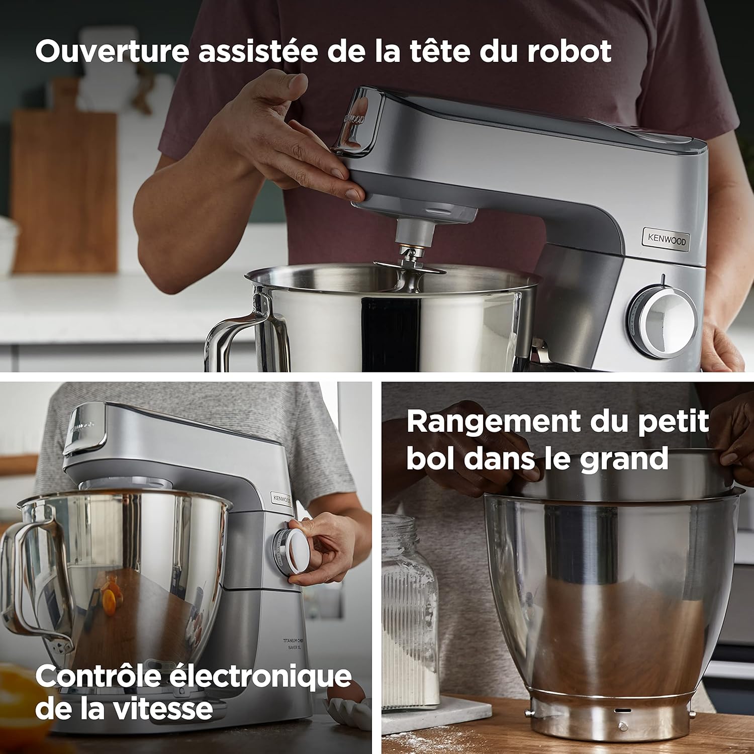 Kenwood Titanium Chef Baker KVC65.001WH, Pastry Robot with Integrated Scales, Including 3-Piece Pastry Set, Spatula & Splash Protection, 1200 W, White