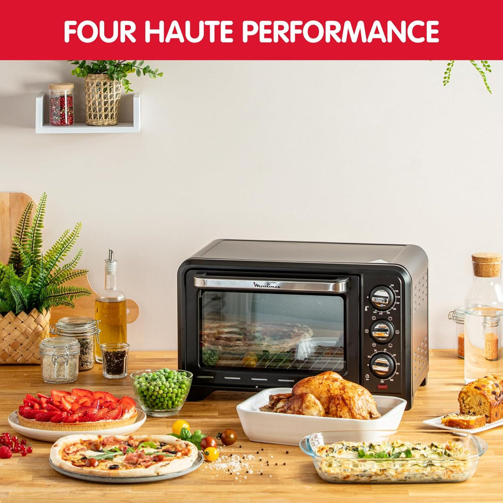 Moulinex Four électrique 39 L, 7 modes de cuisson, Chaleur tournante, Thermostat réglable jusqu’à 240° C, Tournebroche, Minuteur 120 min, Grille réversible, Optimo noir OX485810