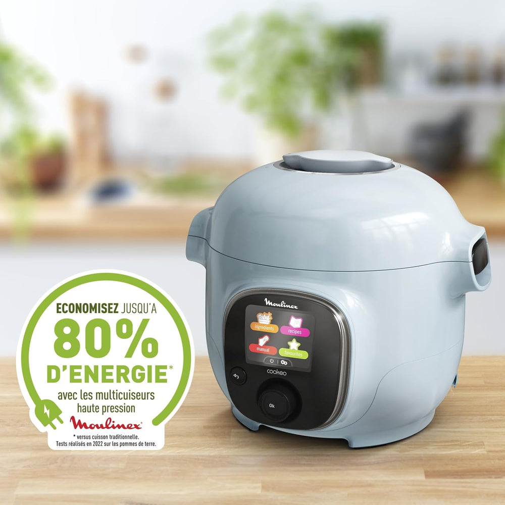 Moulinex, Cookeo Multicuiseur intelligent 6L, 150 recettes intégrées, Cuisson sans surveillance, Ecran intuitif, Guide de cuisson, Application MyMoulinex, 1600W, Blanc, 15 ans réparabilité