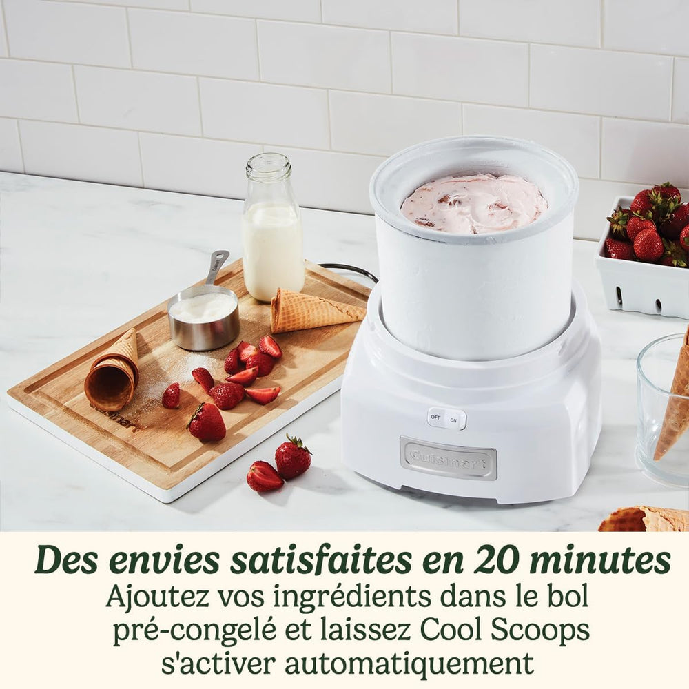 Cuisinart Sorbetière - Fait de la crème glacée, du gelato, du sorbet et du yogourt glacé en 40 minutes - Desserts maison - Facile à utiliser - Acier inoxydable - ICE100BCU
