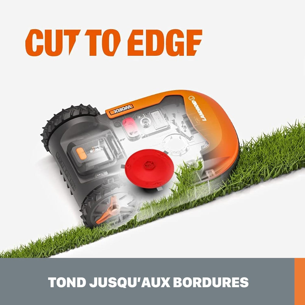 WORX LANDROID Vision WR206E.1, Robot Tondeuse sans Fil périphérique 600 m² Surf.Max 700 m², Installation en 30 Min, Caméra 4K + IA Adaptative, évite Tous Les Obstacles, Coupe des Bordures, Multizone