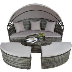 Bain de soleil transat meuble jardin rond modulable gris 2208062