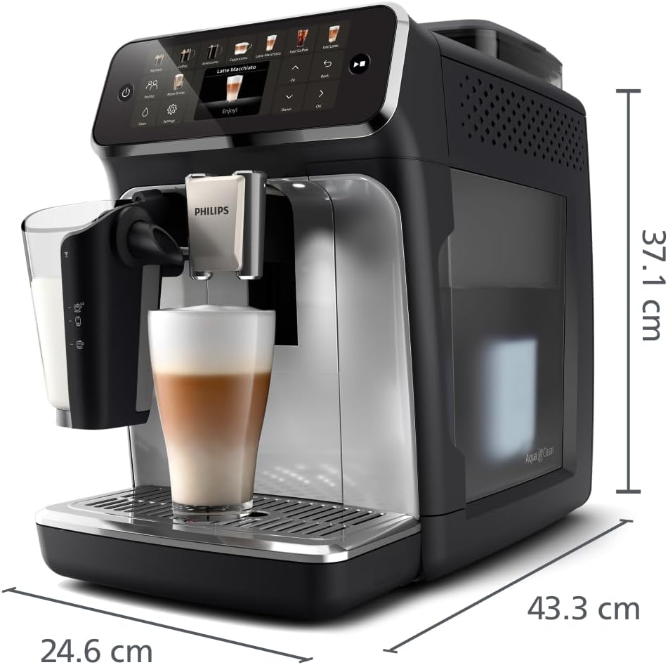 Philips Série 5400 Machine Expresso - Café à Grain - LatteGo Mousseur à Lait, 12 Spécialités de Café, Affichage Intuitif, 4 Profils Utilisateur, Noir (EP5441/50)