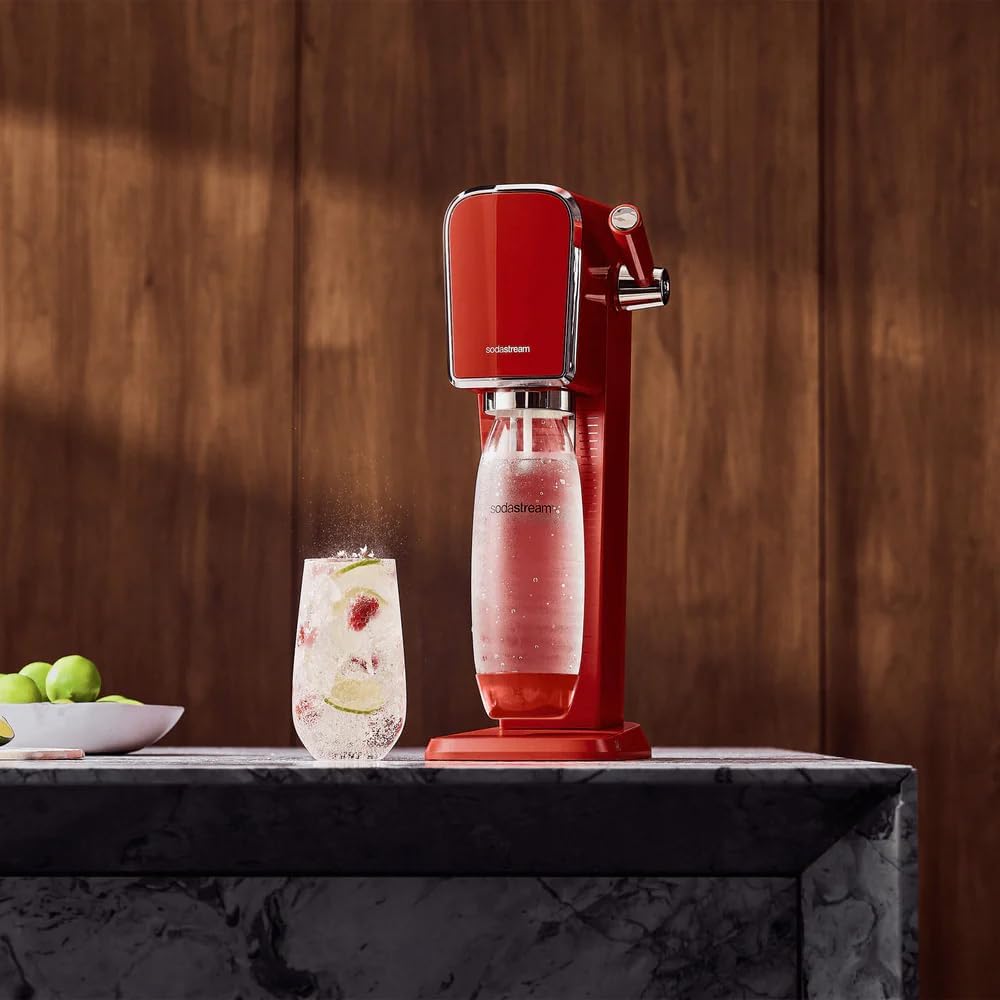 SodaStream ART Sparkling Water and Soda Machine | Pack of 1 Bottle 1 L + 1 Bottle 0.5 L Dishwasher Safe + 1 60L Gas Refill Clip On | Black [Amazon Exclusive]