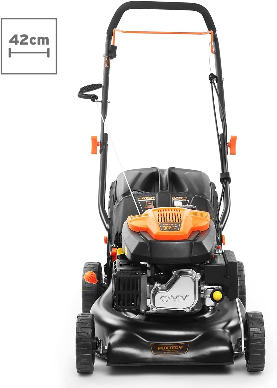 FUXTEC Tondeuse thermique pousse FX-RM4646ECO - Tres bon rapport qualit-prix - Easy Clean 3en1 largeur de coupe 46cm - bac de ramassage 50L