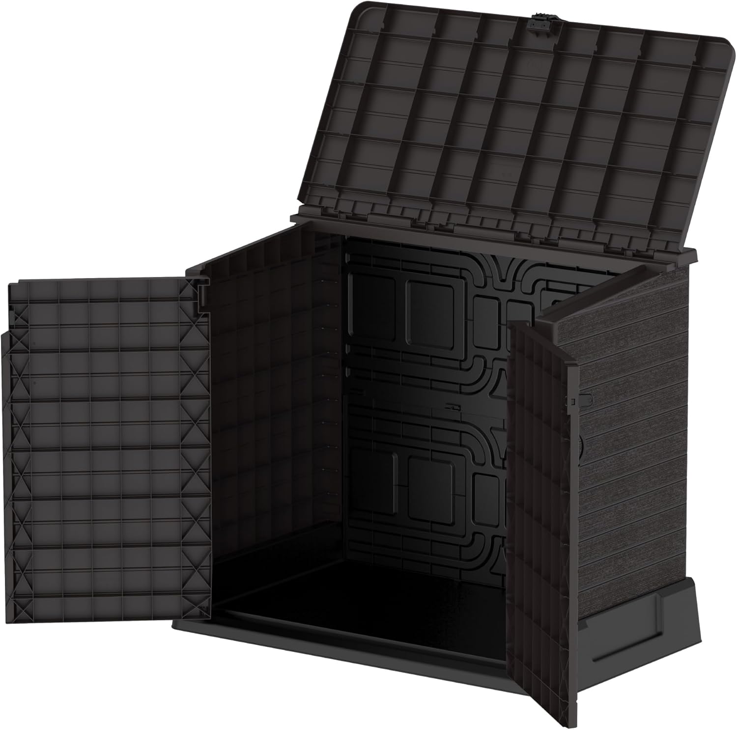Duramax StoreAway 1200L Plastic Garden Shed/ Flat Lid, Outdoor Storage Shed, Wheelie Bin Hideaways, Wheelie bin box, Durable Construction, Ideal for Bikes, BBQs & 2x 240L Bins, 145x85x125 cm, Brown