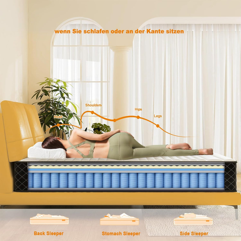 MOLPHIT Oeko-TEX Certified Mattress 90 x 190 cm, Thickness 25 cm, Independent Pocket Sprung Mattress, Adult and Children's Bed Mattress, Single Mattress, Perfect Support, Durable and Quiet