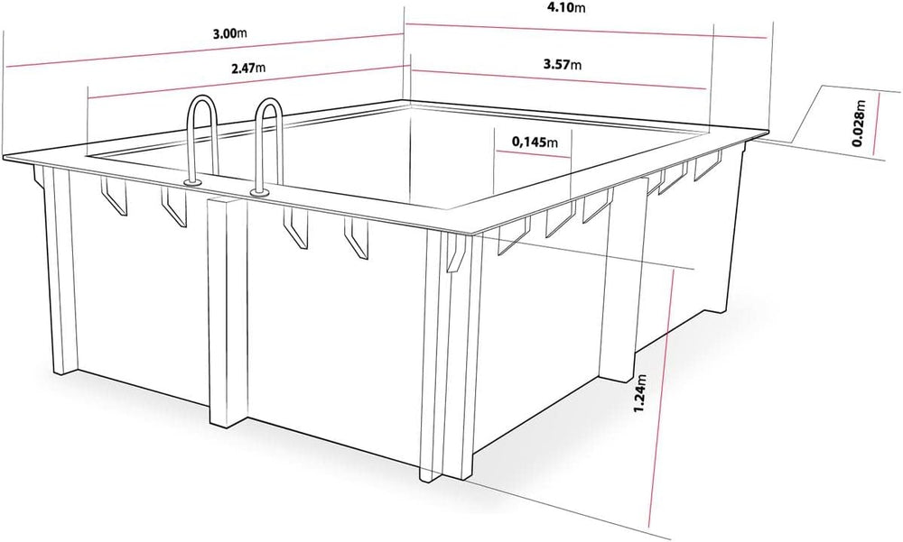 Piscine Bois Rectangle Caimans - 4.10 x 3.00 x 1.24 m