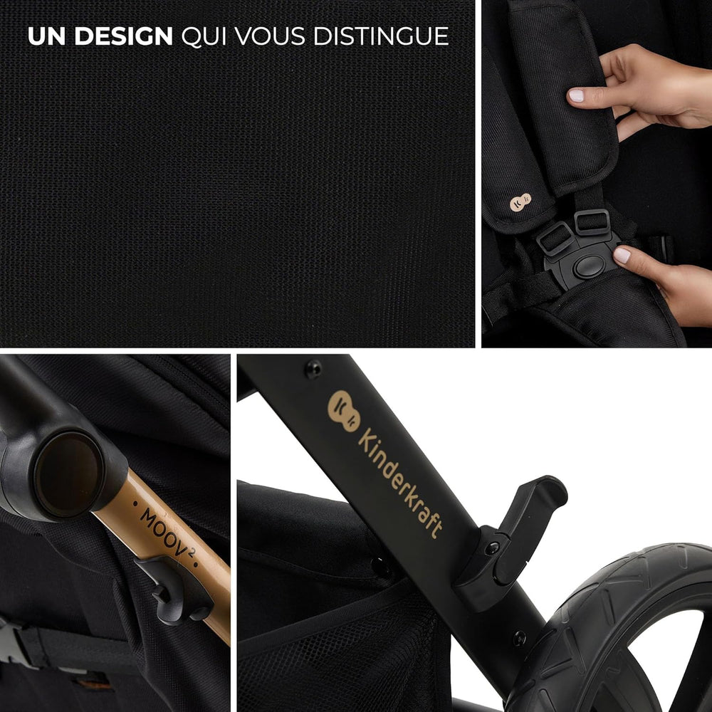 Kinderkraft MOOV2 Poussette 3 en 1, Système de voyage de la naissance à 27 kg, Siège auto Mink PRO I-Size inclus, Capote extensible avec filtre UPF50+, Accessoires pratiques, Gris