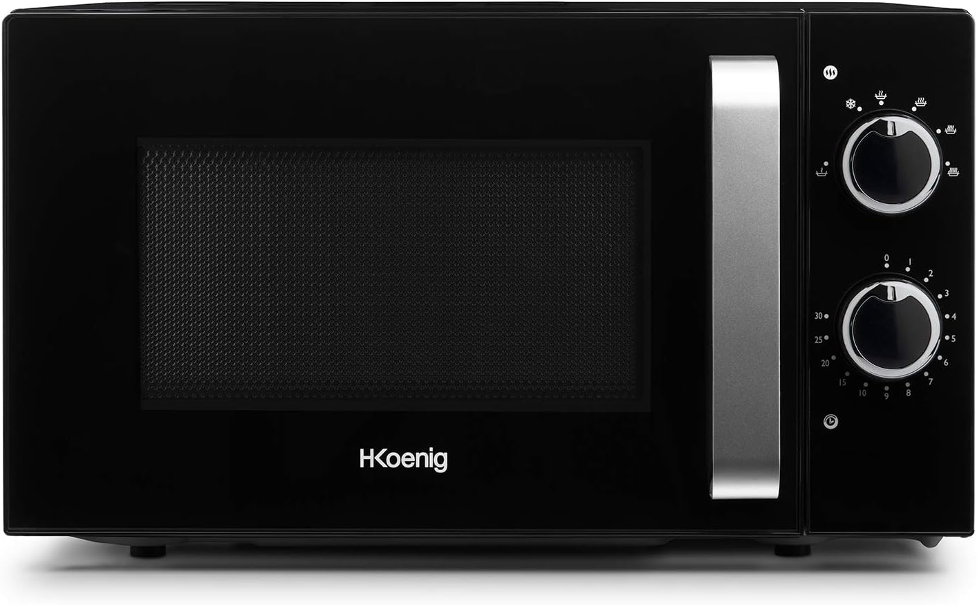 H.Koenig Four à Micro-ondes Compact Digital 20L VIO2, 700W, Plateau tournant 24,5cm, Multifonction Programmable 6 niveaux de chauffe, Décongélation et Express, Minuterie 60min, Effet mirroir noir