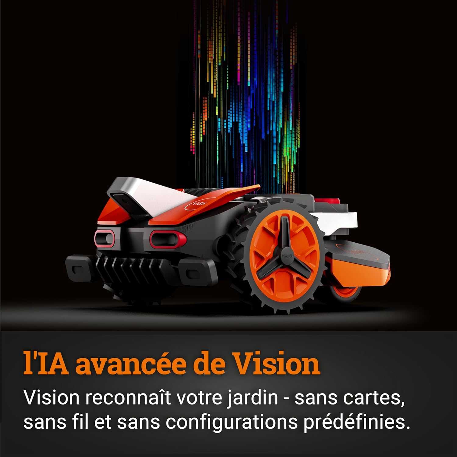 WORX LANDROID Vision WR206E.1, Robot Tondeuse sans Fil périphérique 600 m² Surf.Max 700 m², Installation en 30 Min, Caméra 4K + IA Adaptative, évite Tous Les Obstacles, Coupe des Bordures, Multizone