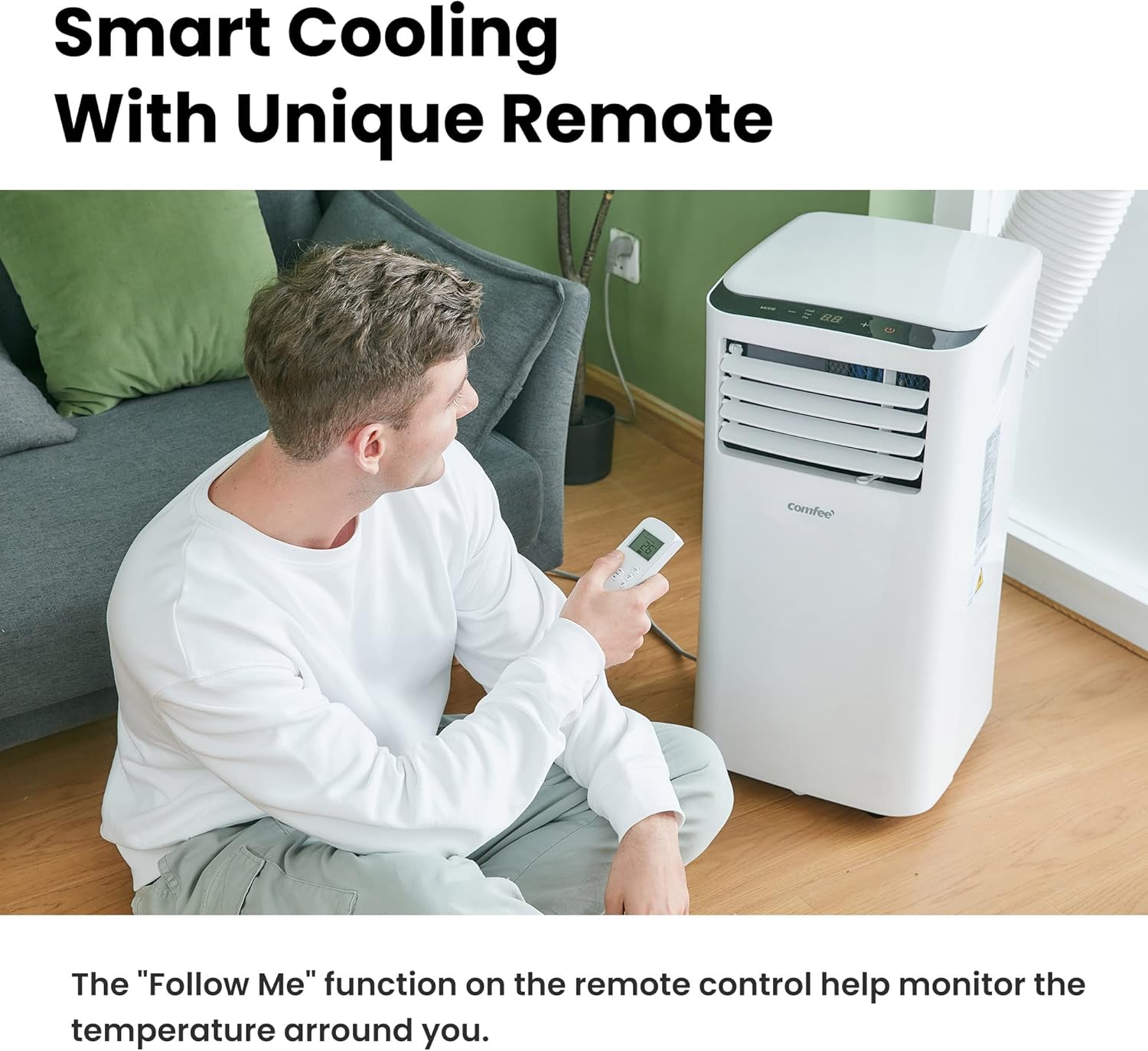 COMFEE' Climatiseur Mobile 9000 BTU/h 2,6kW, 3-EN-1 Refroidisseur Déshumidificateur Ventilateur, Fonction Follow me, Minuterie, Mode nuit, Pour salon et maison de 33㎡/88m³, MPPH-09CRN7, R290