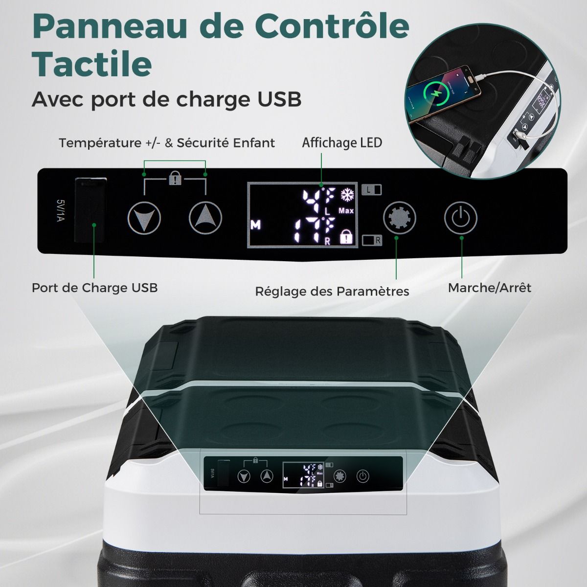 Glacire lectrique Portable Double Zone 40L Rfrigrateur de Voiture 12 V  Compresseur -20鈩兟爚聽20鈩12/24V CC et 100-240V CA Noir -