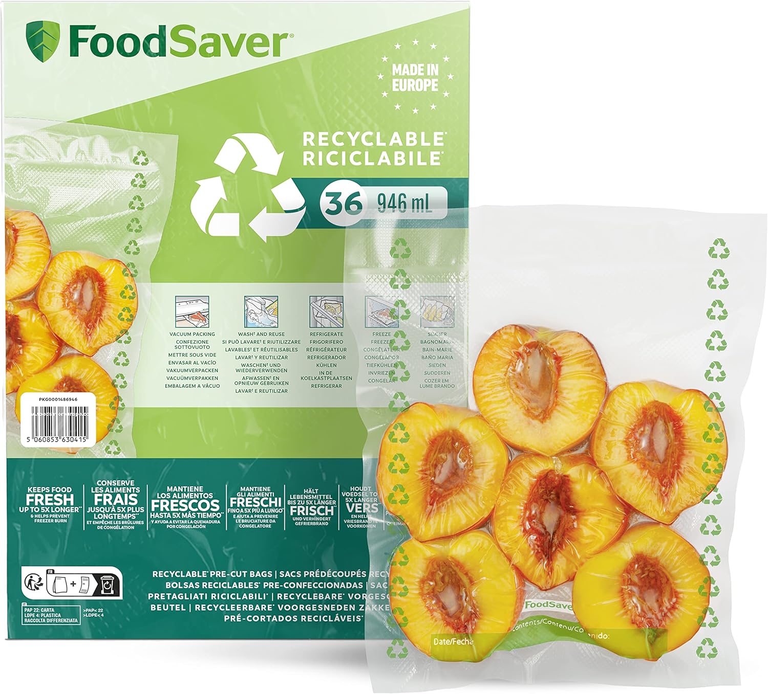 FoodSaver Machine Sous Vide avec compartiment de rangement pour rouleau et cutter, fonction marinade, inclus sacs de mise sous vide assortis et adaptateur intégré [FFS017X ]