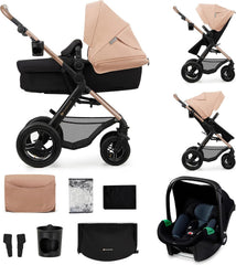 Kinderkraft MOOV2 Poussette 3 en 1, Système de voyage de la naissance à 27 kg, Siège auto Mink PRO I-Size inclus, Capote extensible avec filtre UPF50+, Accessoires pratiques, Gris