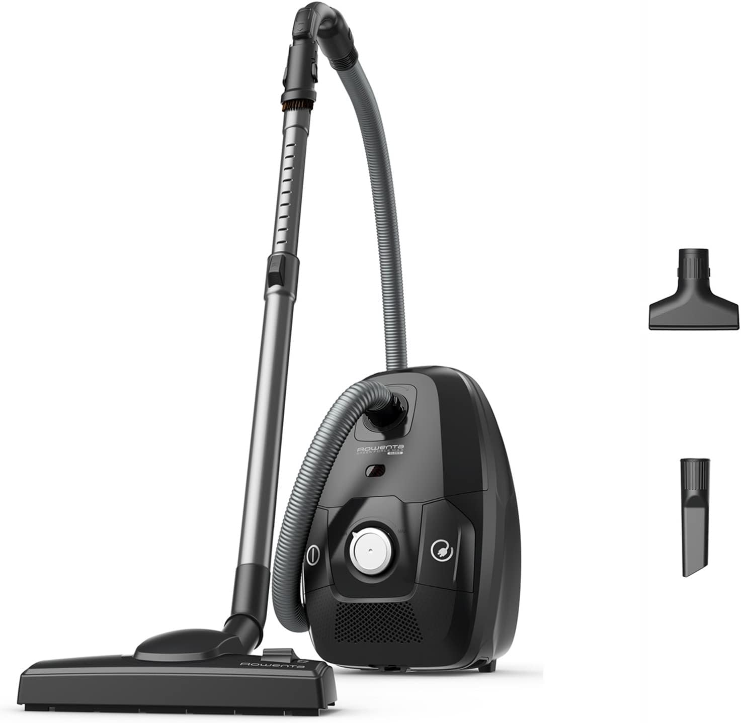 Rowenta Green Force Max Silence Vacuum Cleaner with Bag, 900 W Max, High Filtration, Quiet, Eco-Responsible, Made in France, Black/Aluminium RO6136EA
