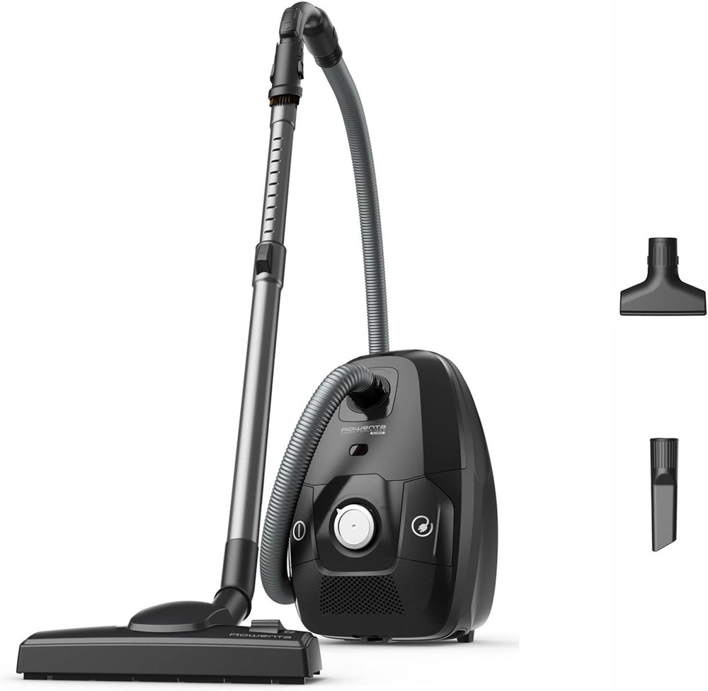 Rowenta Green Force Max Silence Vacuum Cleaner with Bag, 900 W Max, High Filtration, Quiet, Eco-Responsible, Made in France, Black/Aluminium RO6136EA