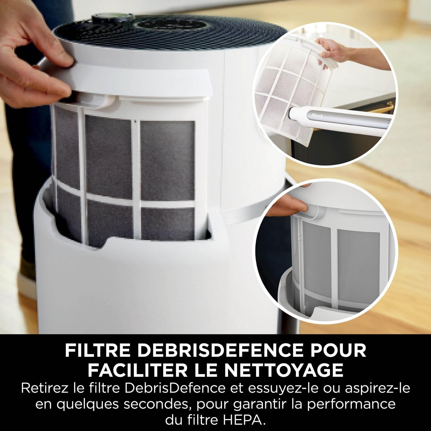 Shark NeverChange jusqu'à 5 ans Purificateur d'air MAX intérieur, Couvre 130m², Filtre HEPA 5 ans, Capture 99,97% allergènes, Mode automatique, Silencieux, LED, Blanc HP300EU