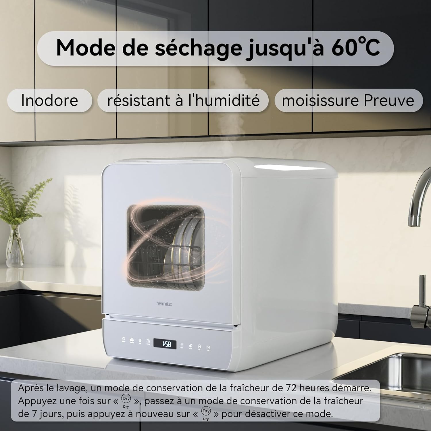 Hermitlux Mini lave-vaisselle de table, 6+1 Programmes de lavage, 5 Couverts et réservoir d'eau de 5L