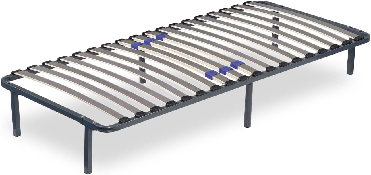 SAMPUR - Essential bed base 140 x 200 cm | Durable and comfortable | Feet included | Adjustable slats | Epoxy lacquered metal frame | Quick and easy assembly