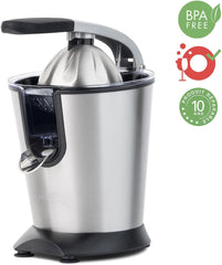 H.Koenig AGR80 160W Professional Electric Citrus Juicer Stainless Steel Lever and Filter Drip Free BPA Free Dishwasher Safe Parts