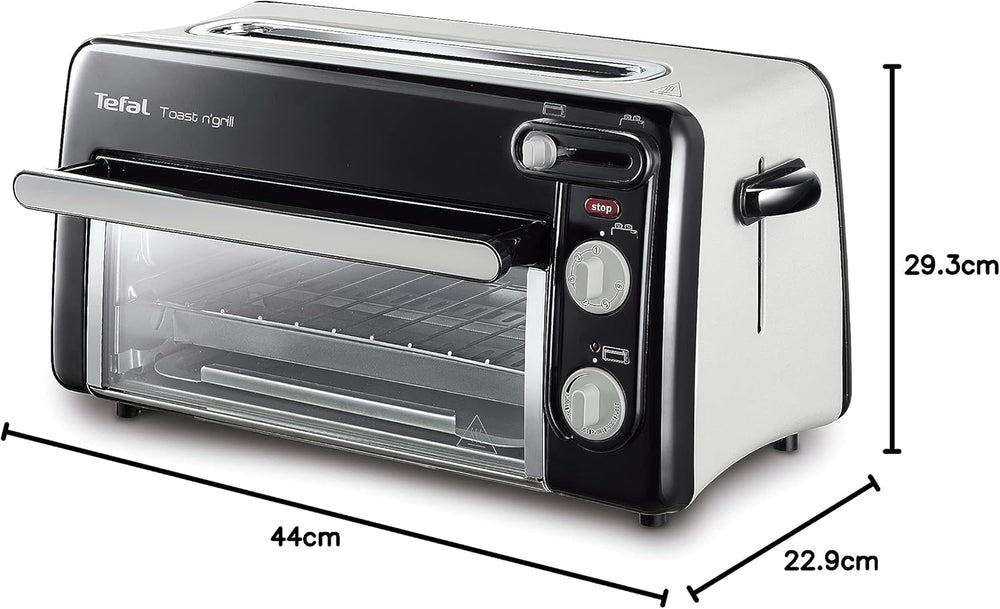 Tefal 2-in-1 Toaster & Mini Oven, Stainless Steel, Long Toaster Slot with Lid, 6 Levels of Browning, Grill Temperature up to 210°C, Toast N Grill TL600810