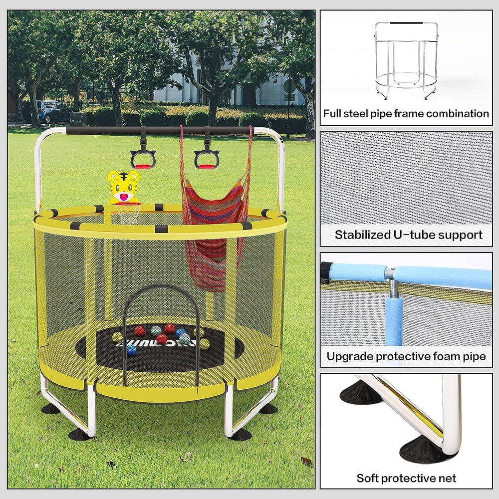 Trampoline pour Enfants, Trampoline réglable pour bébé avec Panier de Basket-Ball, Trampoline intérieur et extérieur de 200 kg avec enclos